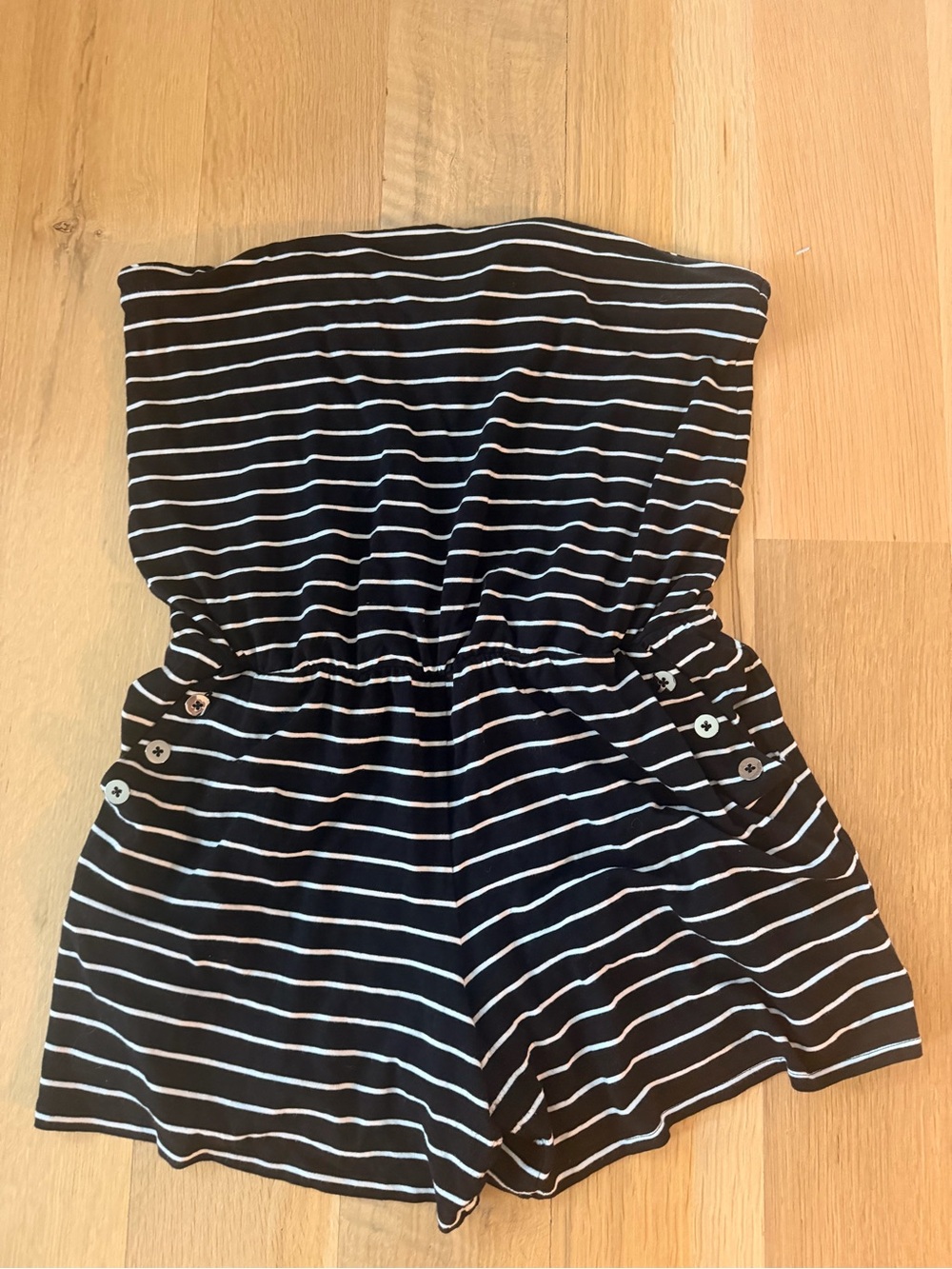 White House Black Market Black & White Striped Strapless Romper